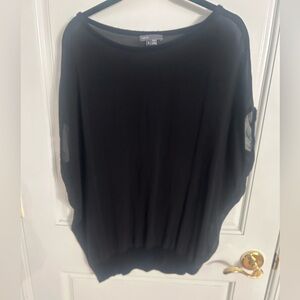 Vince Black Sheer Silk Blouse with Cashmere Trim Size Small